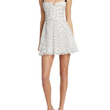 White polka dot chiffon mini dress with black straps and belt — Self-portrait | Endless UAE