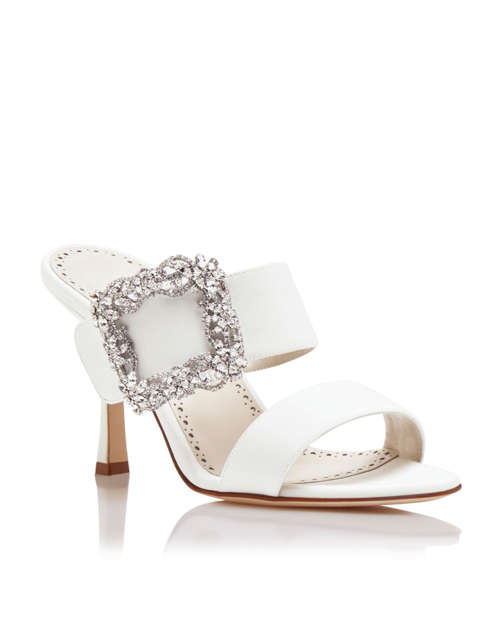 White Gable jewel buckle mules with crepe de chine upper and stiletto heel — Manolo Blahnik | Endless UAE
