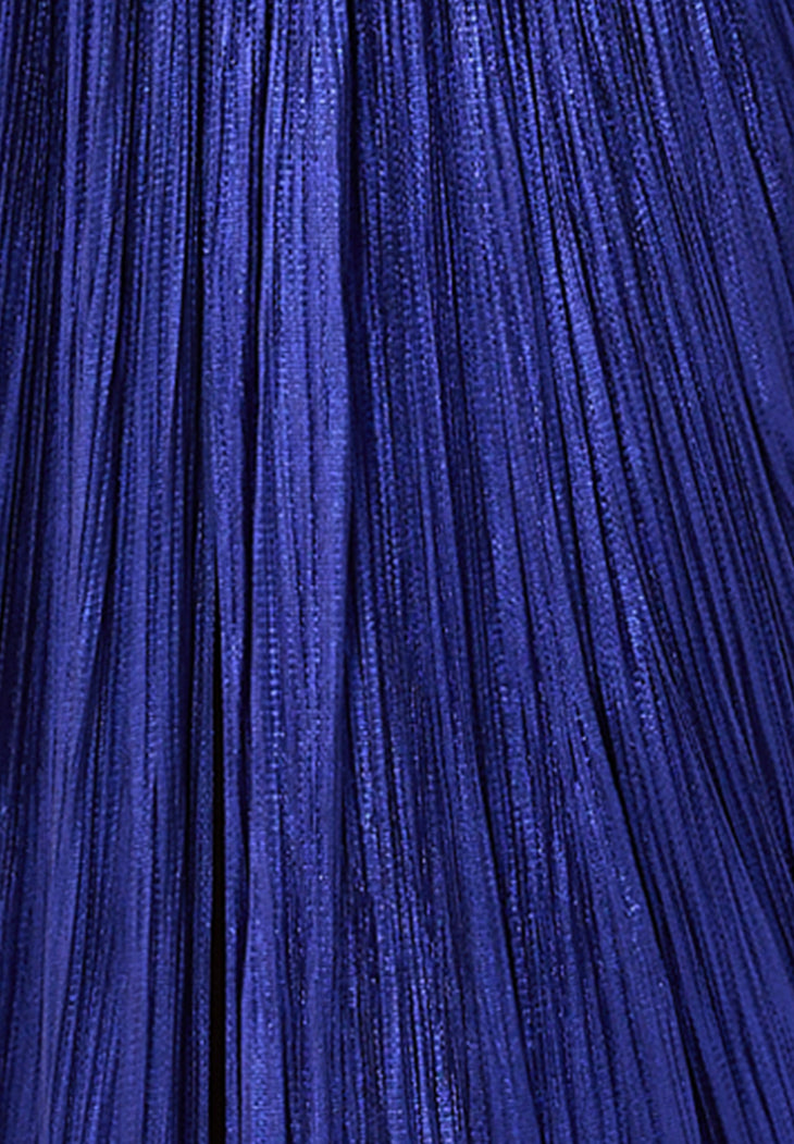 Royal blue pleated strapless maxi gown with cutout detail — Maria Lucia Hohan | Endless UAE