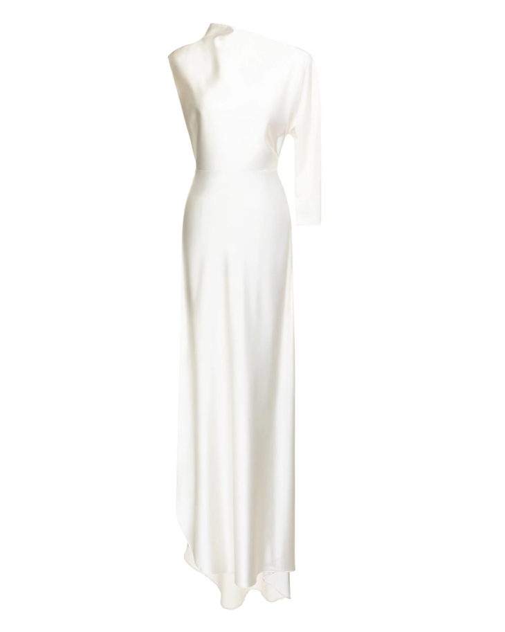 Cannes Pearl Dress featuring asymmetrical one-shoulder neckline and flowing maxi silhouette — Matters | Endless UAE