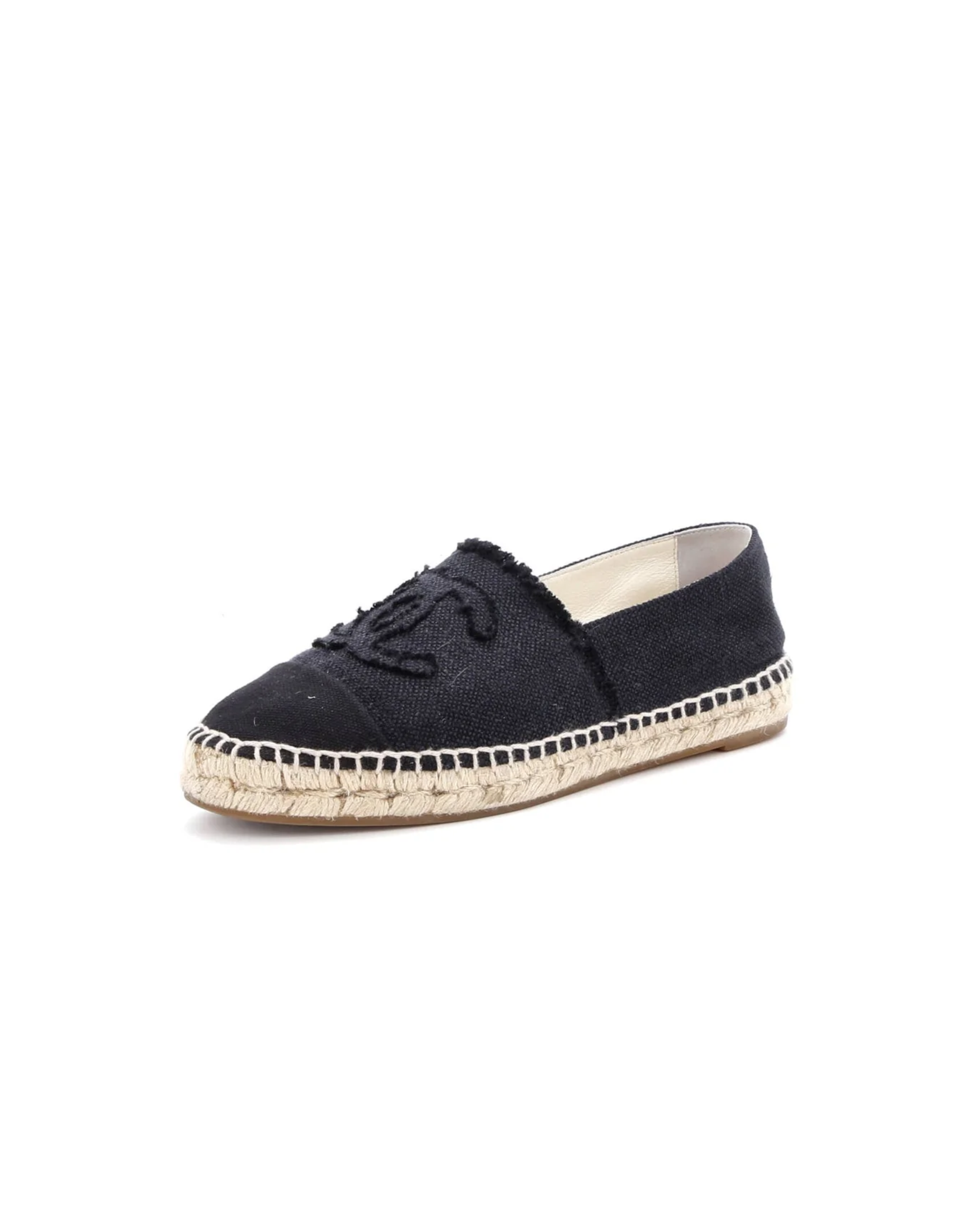Black canvas CC cap toe espadrilles with beige rope sole — Chanel | Endless UAE