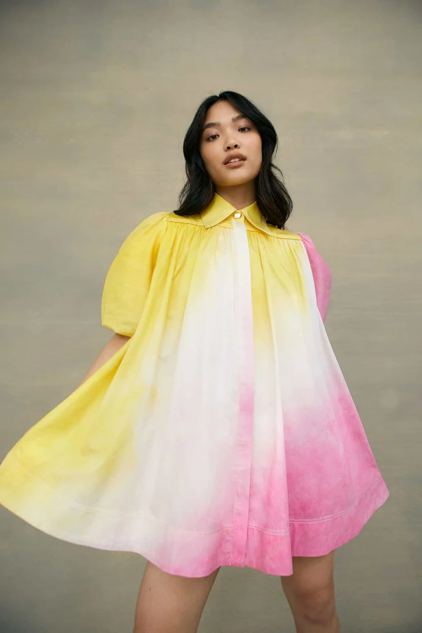 Cloud Burst Smock Mini Dress in yellow and pink ombre — Aje | Endless UAE