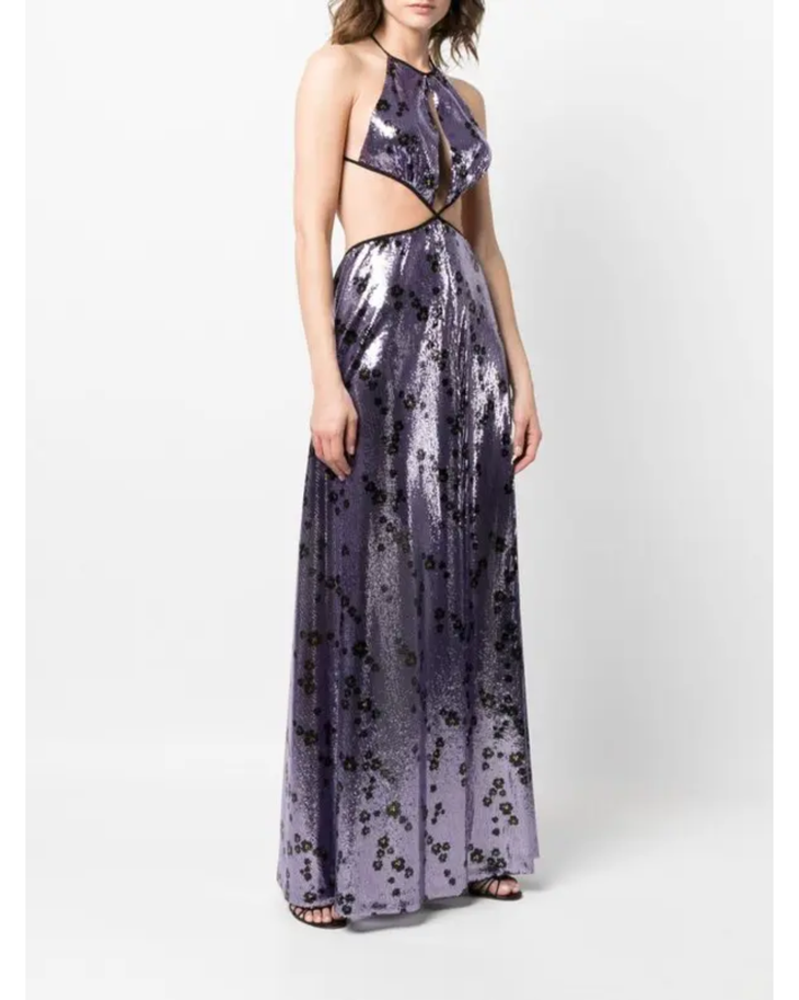 Purple sequinned halter gown with cut-out waist detail — Philosophy Di Lorenzo Serafini | Endless UAE