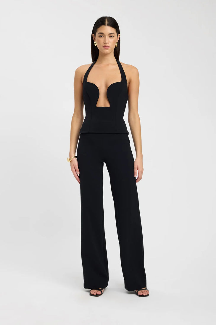 Black halter neck co-ord set with plunging neckline and wide-leg trousers — Kookai | Endless UAE