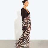 Sabine Dress in zebra print with long sheer sleeves and deep V-neckline — Rat & Boa | Endless UAE