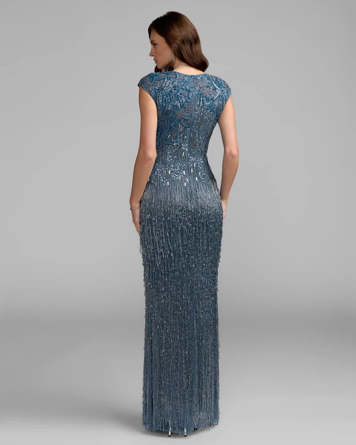 Slate Blue Embellished Cap Sleeve Gown — Mac Duggal | Endless UAE