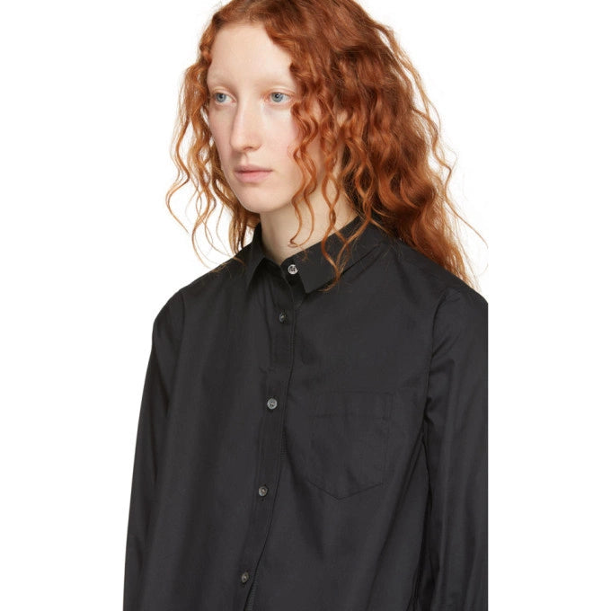 Black Cotton Poplin Shirt with Button Front and Curved Hem — Sacai | Endless UAE