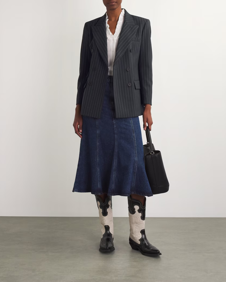 Black pinstriped double-breasted blazer with long sleeves — Sandro | Endless UAE