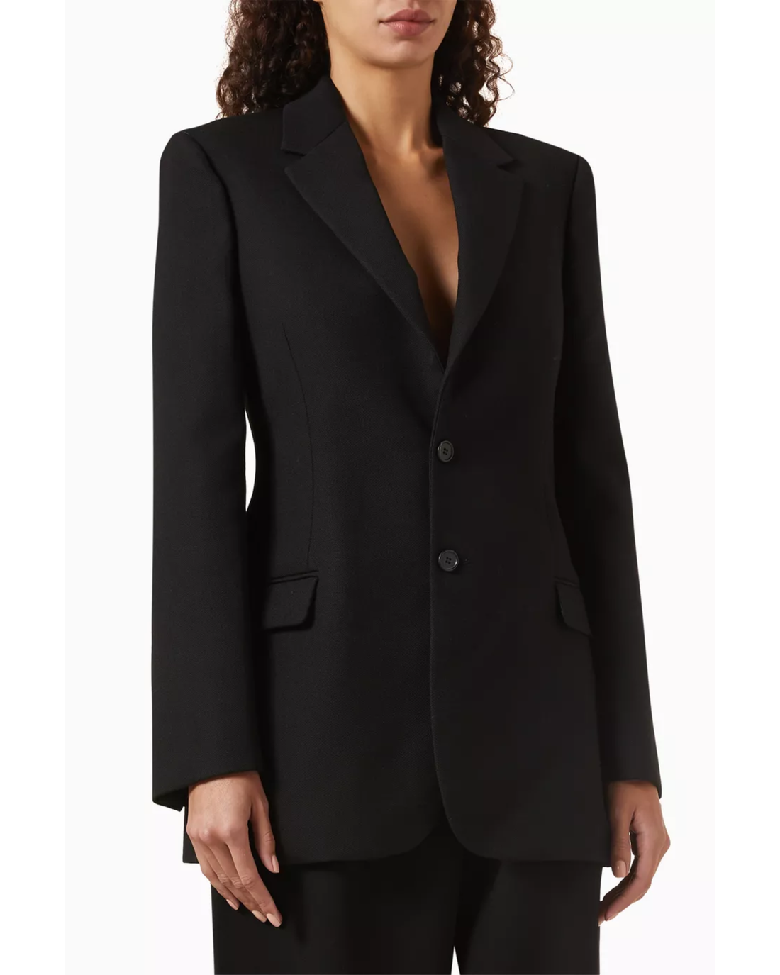 Black single-breasted Contour Blazer with notch lapels and button front closure — Wardrobe.NYC | Endless UAE