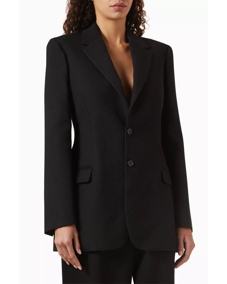Black single-breasted Contour Blazer with notch lapels and button front closure — Wardrobe.NYC | Endless UAE