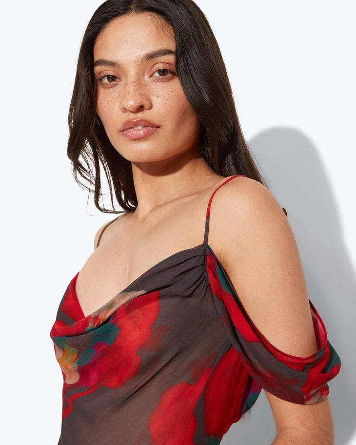 Adriana multicolored abstract print maxi dress with cold shoulder sleeves — Rat & Boa | Endless UAE
