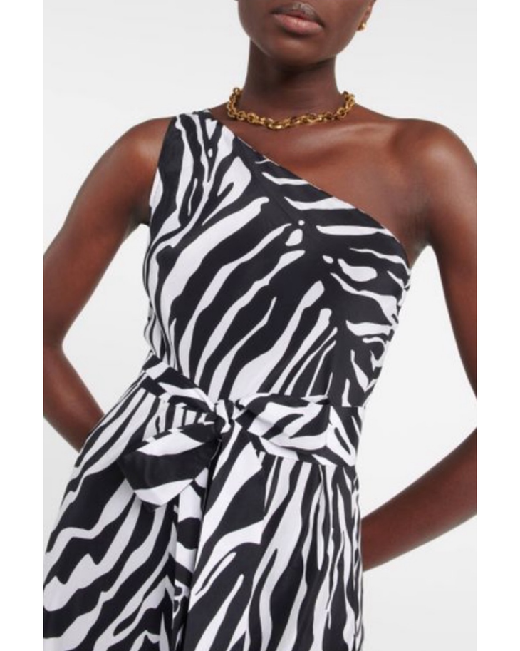 Zebra-print one-shoulder maxi dress with high slit — Alexandra Miro | Endless UAE