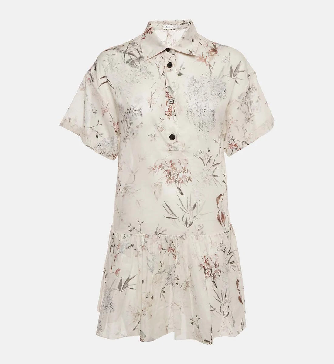Cream floral print cotton mini dress with short sleeves and tiered skirt — Dior | Endless UAE