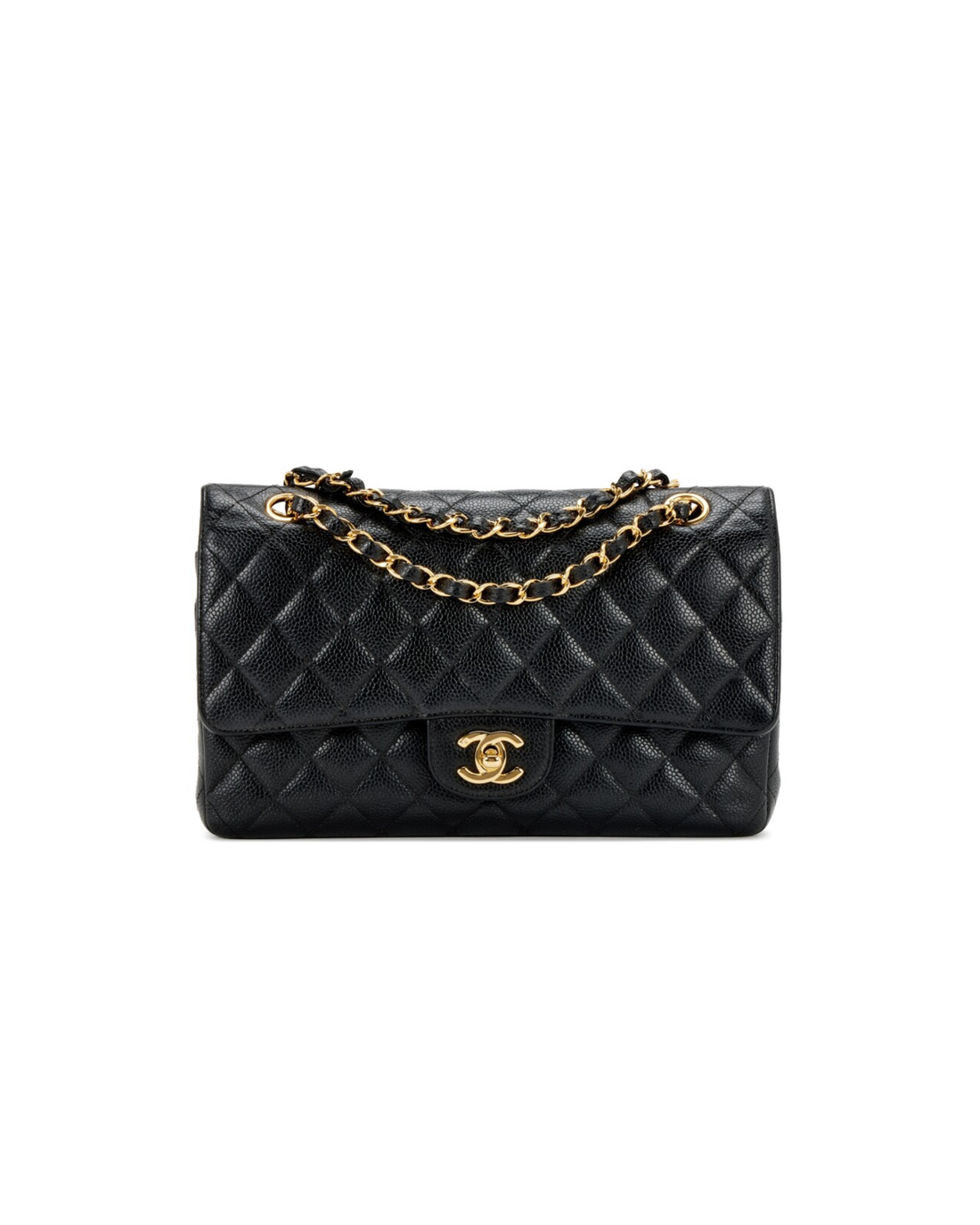 Black quilted leather medium double flap bag with gold chain strap — Chanel | Endless UAE
