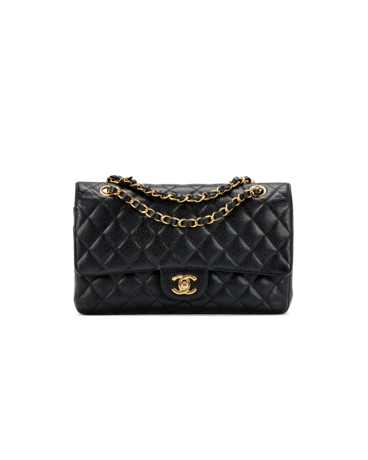 Black quilted leather medium double flap bag with gold chain strap — Chanel | Endless UAE
