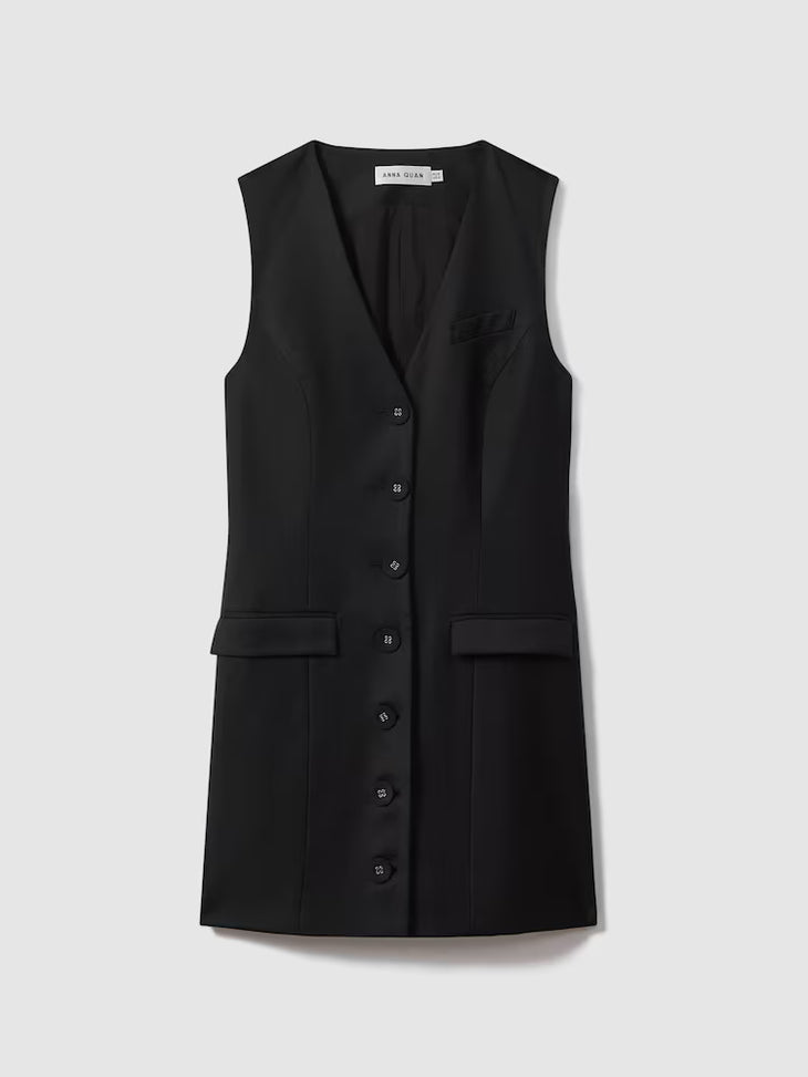 Black sleeveless single breasted mini dress with button front — Anna Quan | Endless UAE