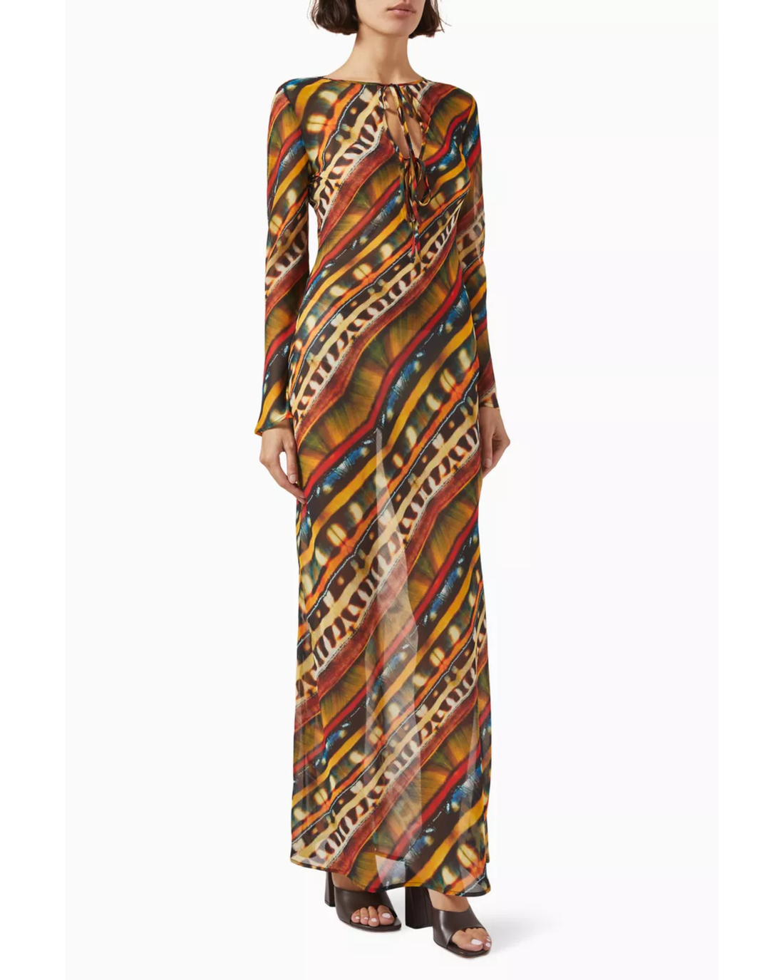Magy Printed Maxi Dress in vibrant diagonal stripes with long sleeves and keyhole neckline — Siedres | Endless UAE