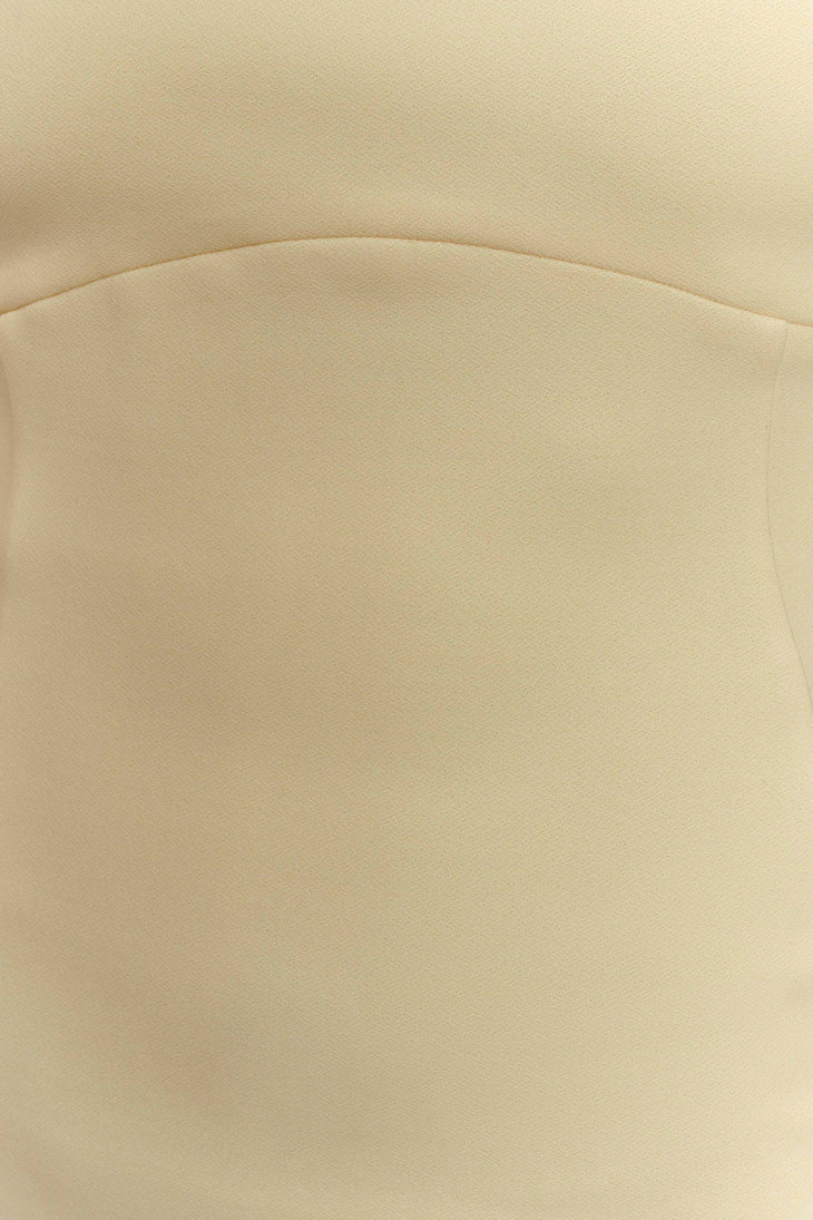 Cream halter midi dress with square neckline and fitted silhouette — Meshki | Endless UAE