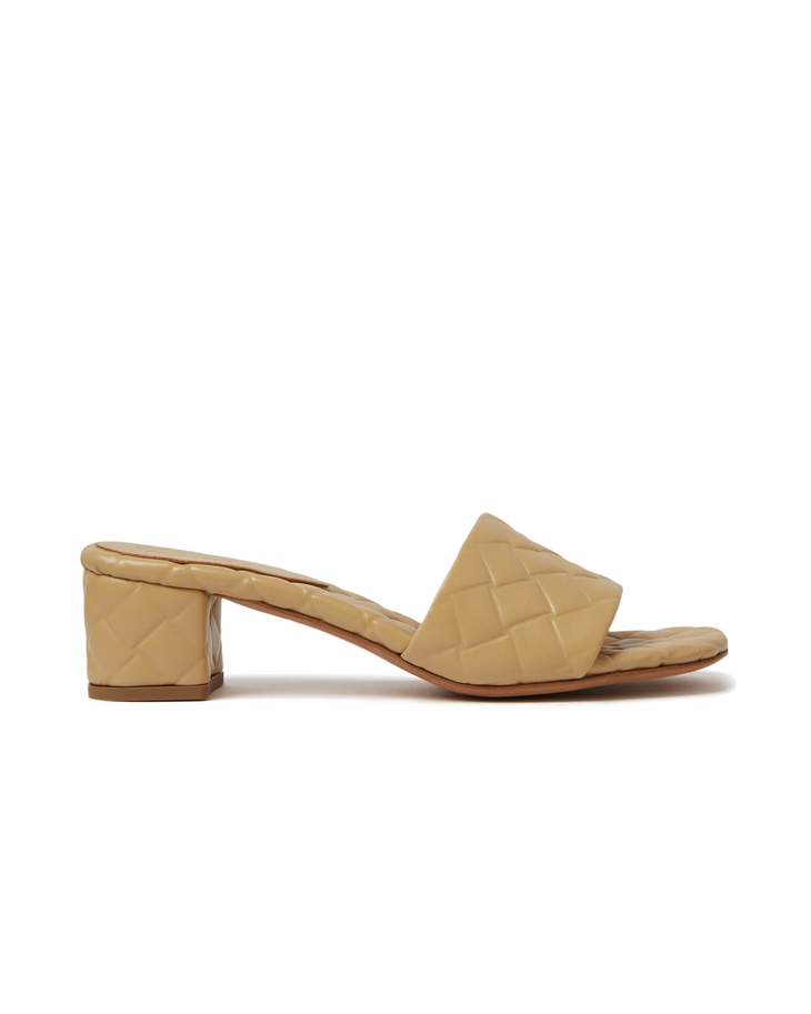 Beige quilted leather mule with block heel and padded upper — Bottega Veneta | Endless UAE