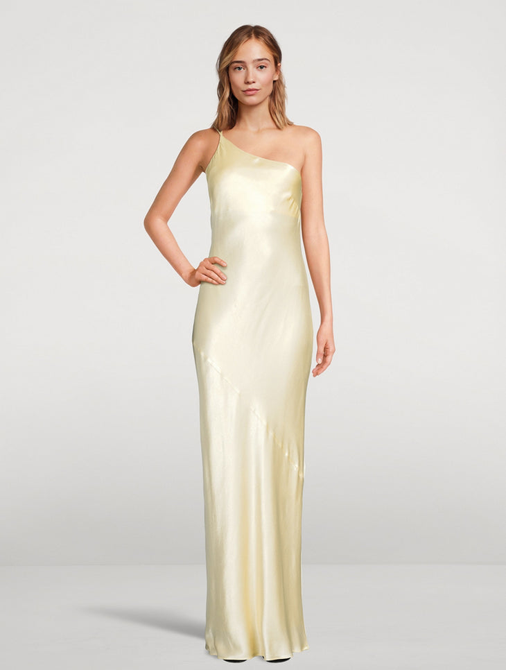 Cream silk slip maxi dress with open back and thin straps — Shona Joy | Endless UAE
