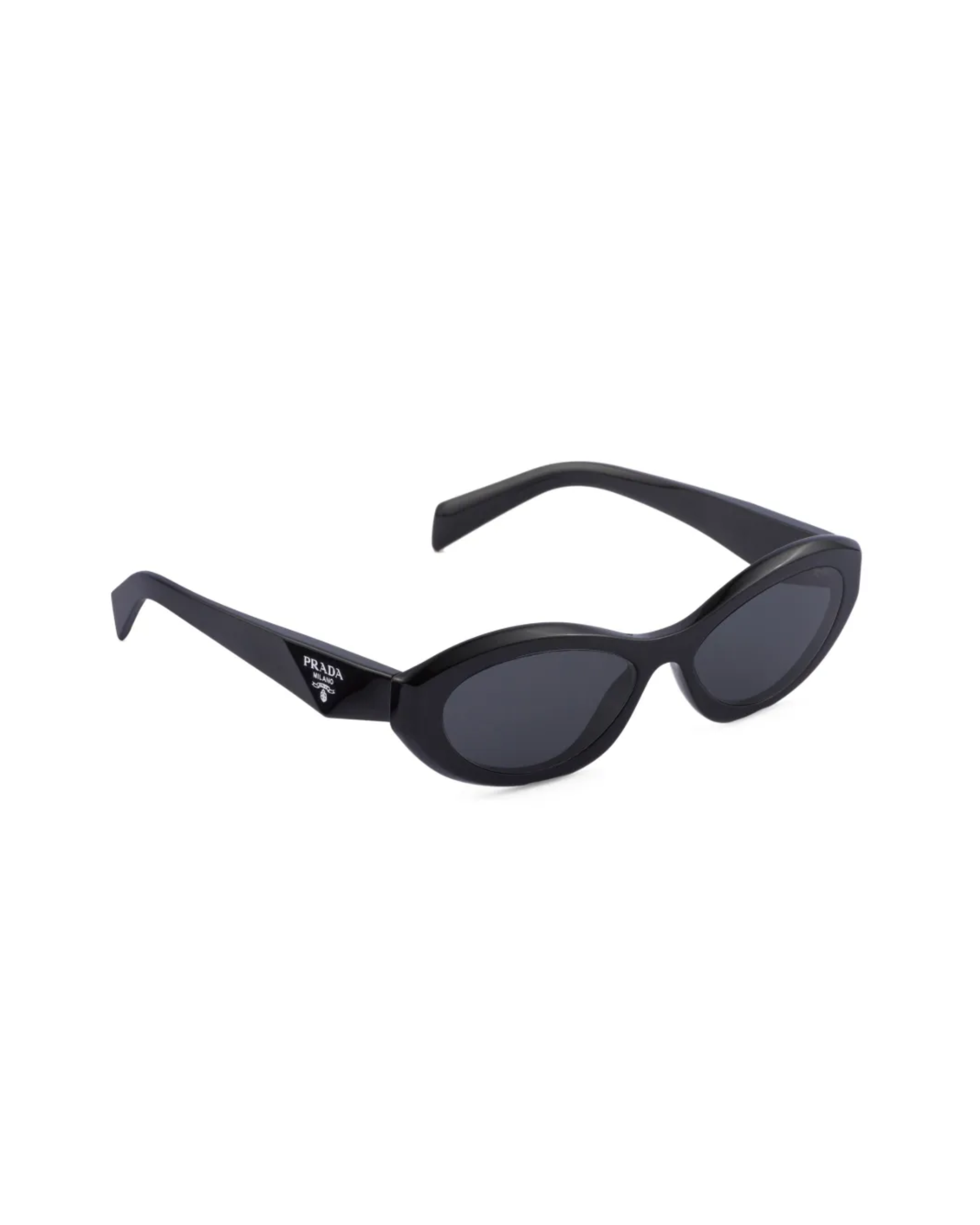 Black oval-frame sunglasses with dark lenses and curved arms — Prada | Endless UAE