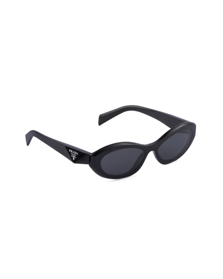 Black oval-frame sunglasses with dark lenses and curved arms — Prada | Endless UAE