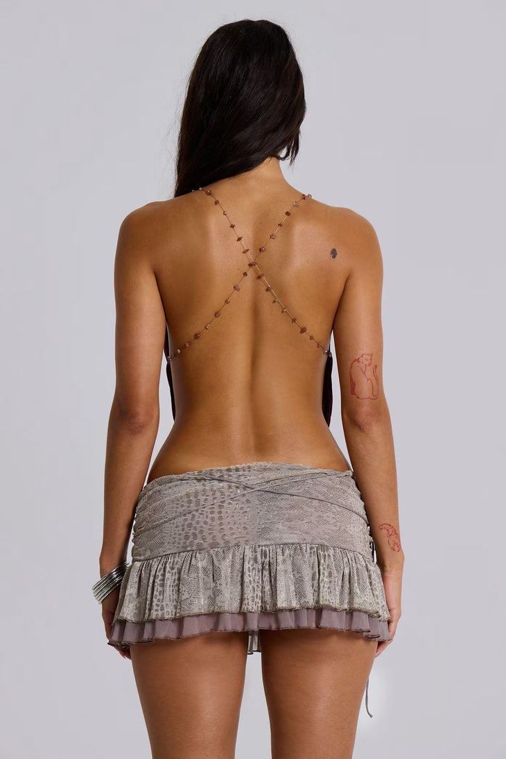 Burgundy backless cowl neck crop top with chain straps — Jaded London | Endless UAE