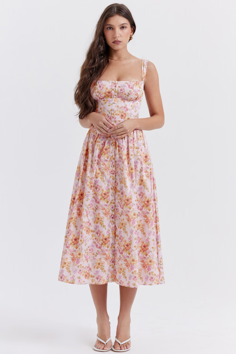 Tatiana Print Midi Sundress in pink floral — House of CB | Endless UAE