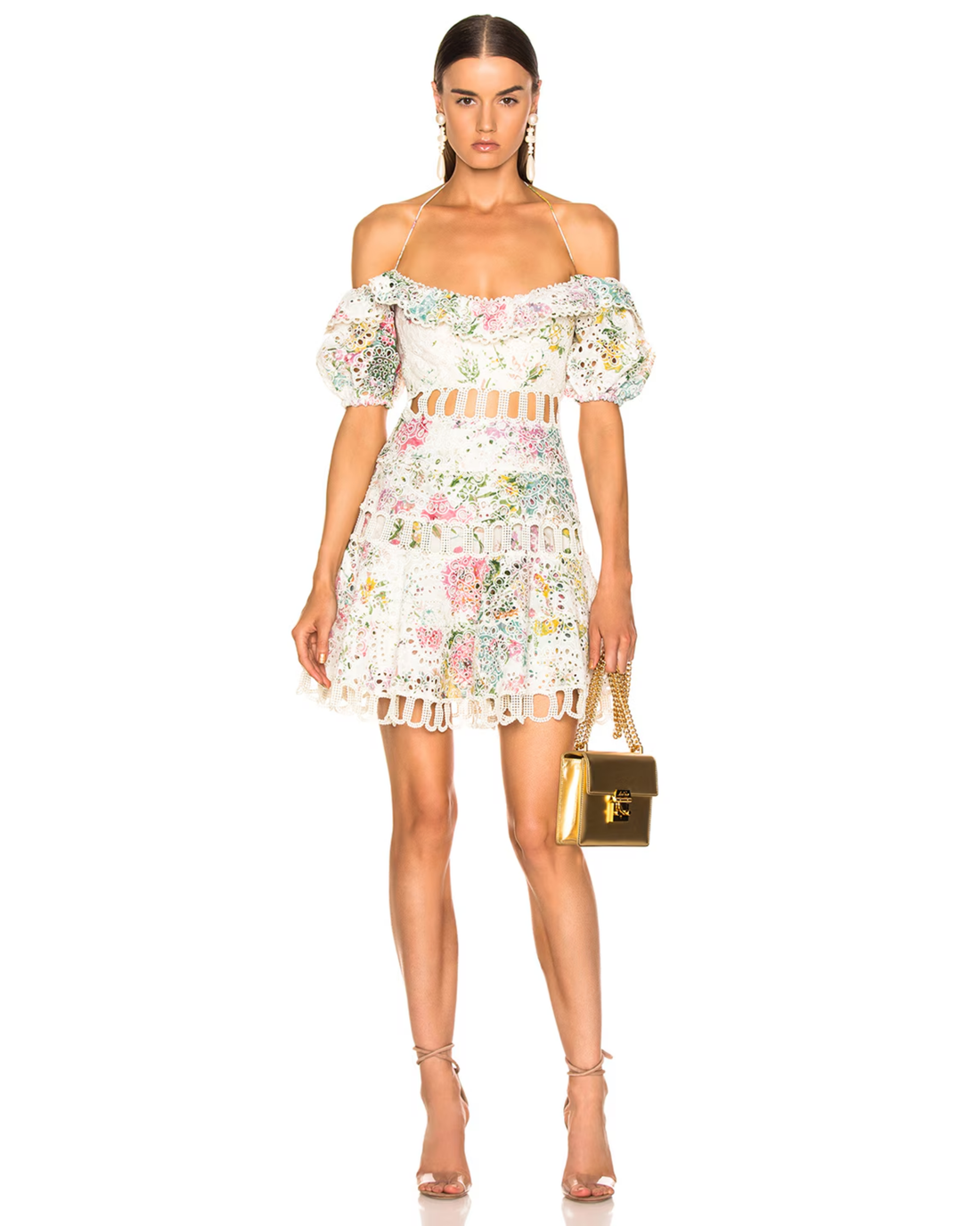 Heathers off-shoulder floral dress with puffed sleeves and cutout waist details — Zimmermann | Endless UAE