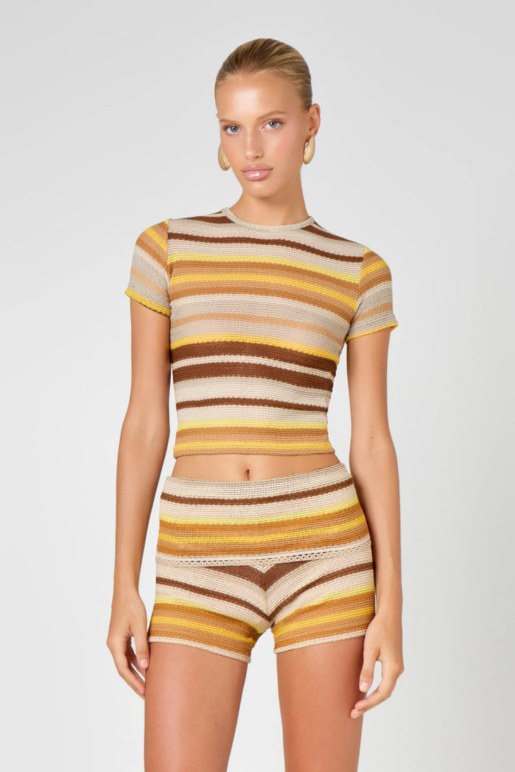 Striped Knit Co-Ord Set in Yellow, Brown and Cream — Hyphen | Endless UAE