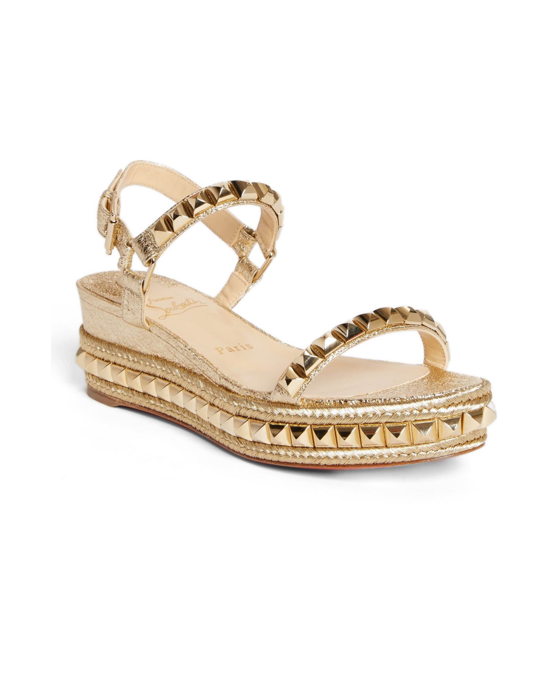 Gold studded platform sandal with ankle strap and espadrille sole — Christian Louboutin | Endless UAE