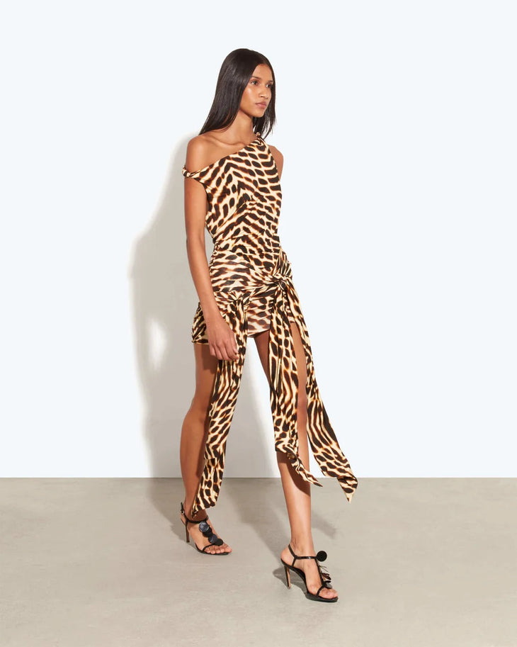 Bruna animal print ruched dress with side tie detail — Rat & Boa | Endless UAE