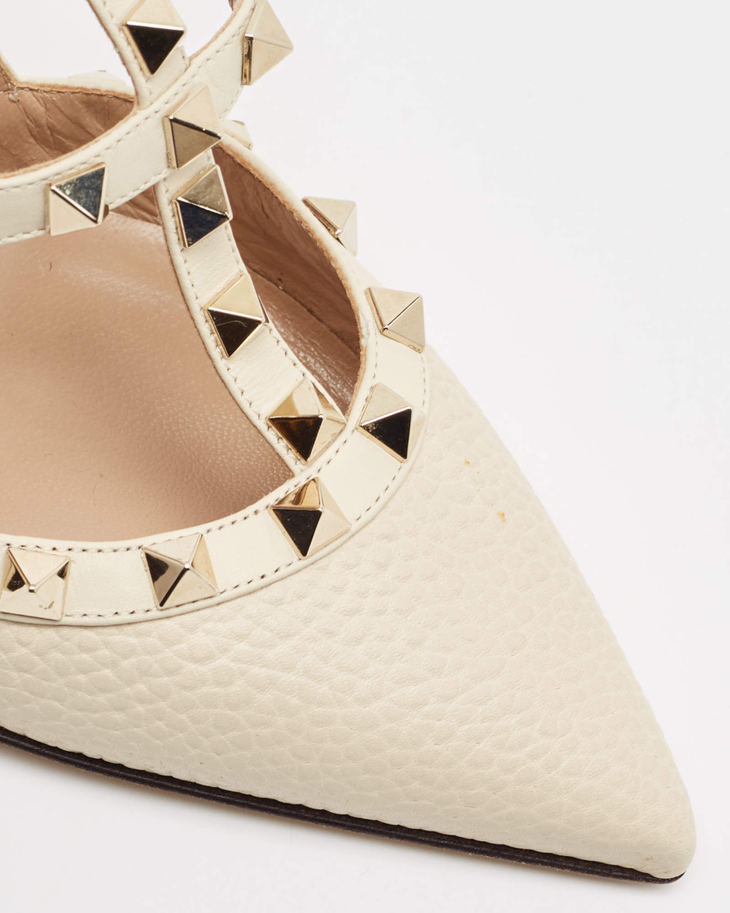 Cream leather Rockstud ankle strap pumps with pyramid studs — Valentino Garavani | Endless UAE