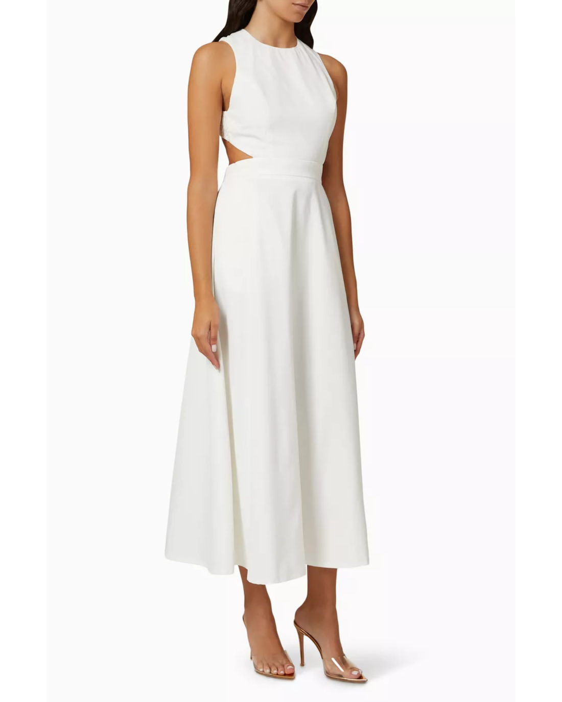 White sleeveless maxi dress with cutout detail and A-line skirt — Mossman | Endless UAE
