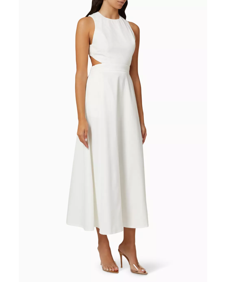 White sleeveless maxi dress with cutout detail and A-line skirt — Mossman | Endless UAE