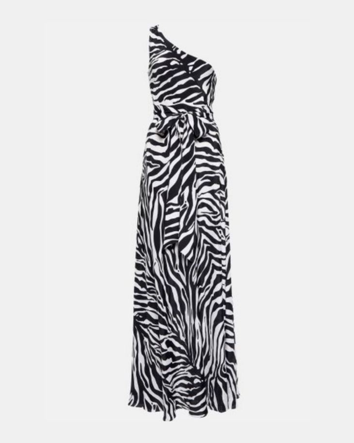 Zebra-print one-shoulder maxi dress with high slit — Alexandra Miro | Endless UAE