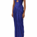 Royal blue pleated strapless maxi gown with cutout detail — Maria Lucia Hohan | Endless UAE