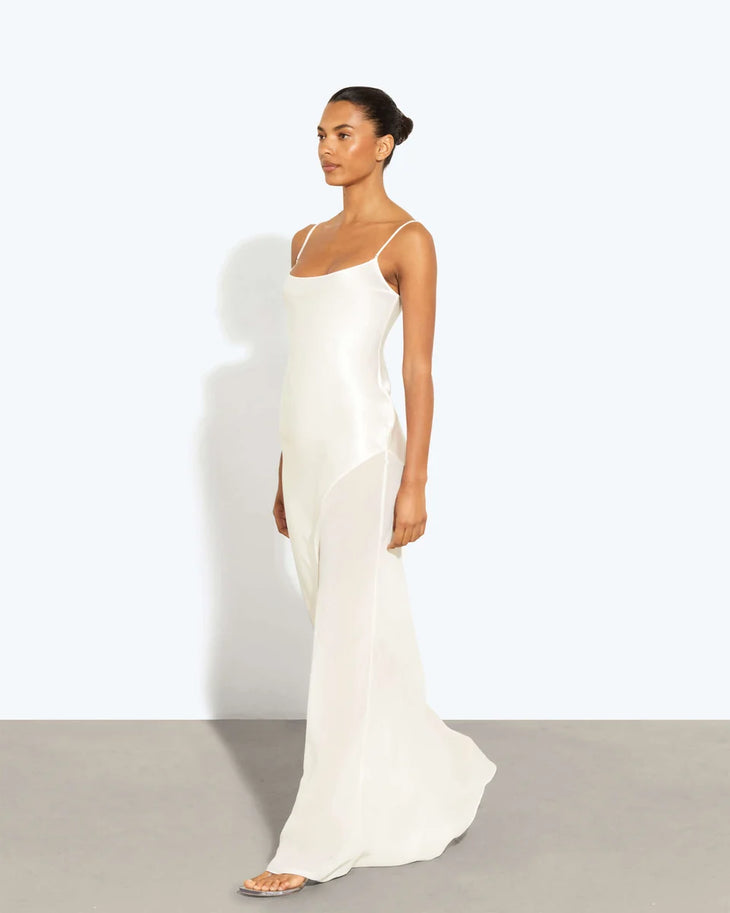 Ruba Slip Dress in cream worn by model against white background — Rat & Boa | Endless UAE