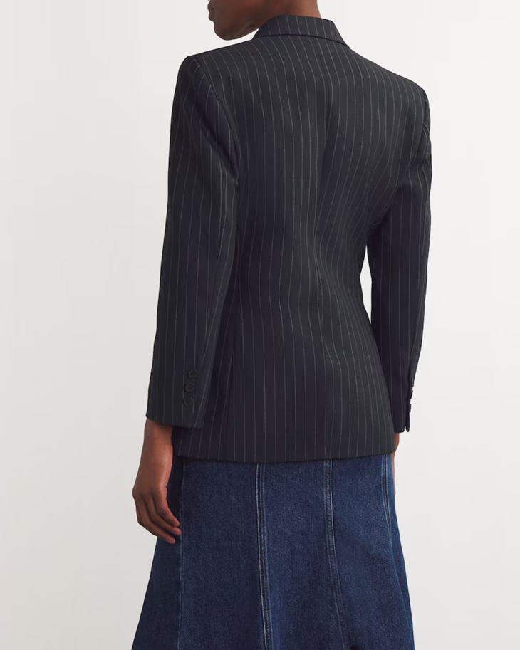 Black pinstriped double-breasted blazer with long sleeves — Sandro | Endless UAE