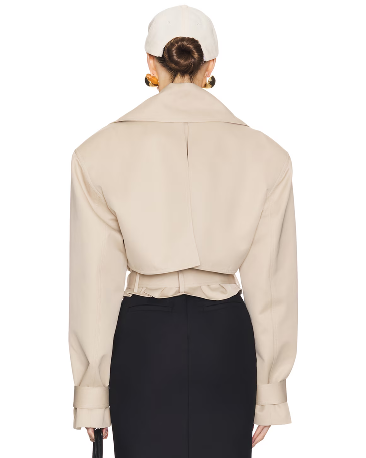Oversized Cropped Trench in cream with double-breasted buttons and tie belt — Helsa | Endless UAE