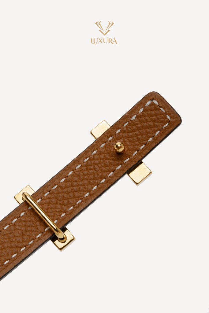 Black reversible leather belt with gold H buckle — Hermes | Endless UAE