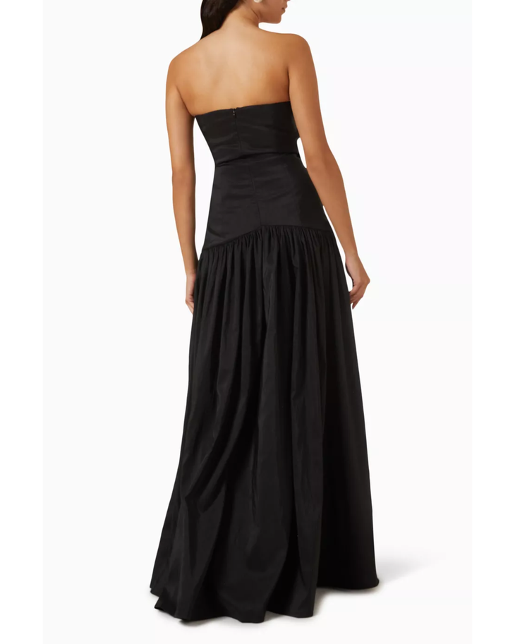 Black strapless maxi dress with cutout details and bow accents — Vanina | Endless UAE
