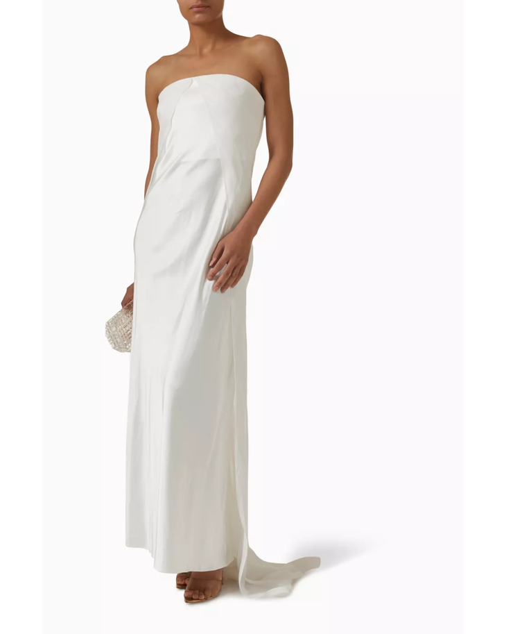 Eevie cream strapless maxi dress with draped fabric and train — Significant Other | Endless UAE