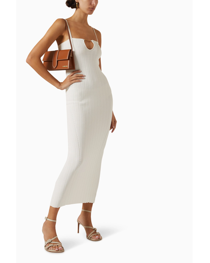 White ribbed midi dress with keyhole neckline and thin straps — Jacquemus | Endless UAE