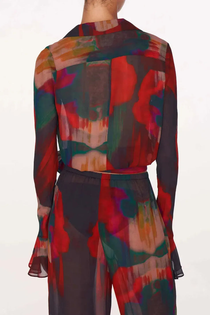 Gemini Co-ord Set in red and teal abstract print with wrap top and matching skirt — Rat & Boa | Endless UAE
