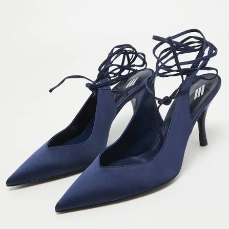 Navy pointed-toe slingback pumps with ankle tie straps — The Attico | Endless UAE