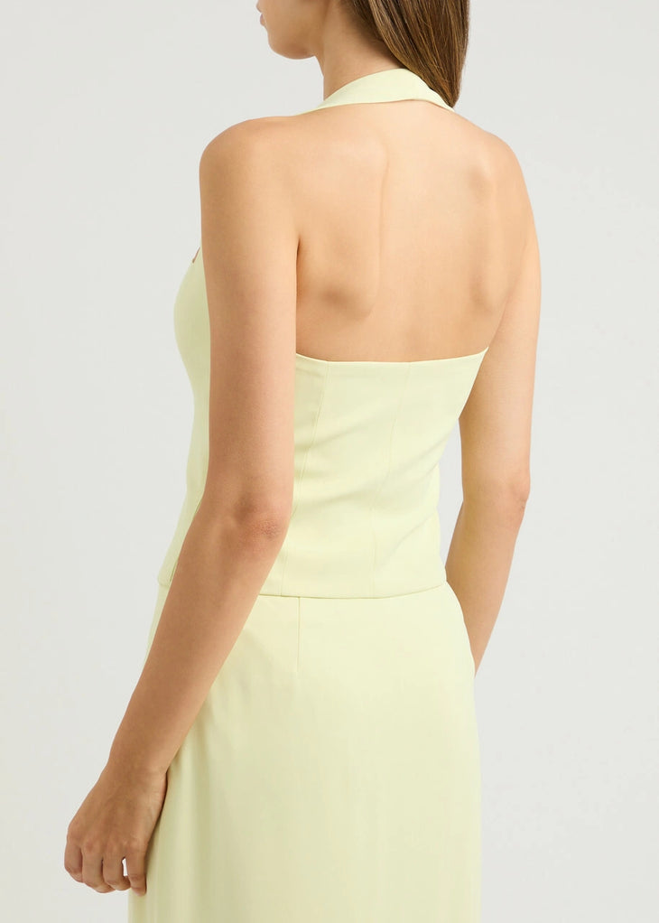 Pale yellow halterneck twill top with square neckline and sleeveless design — Odd Muse | Endless UAE