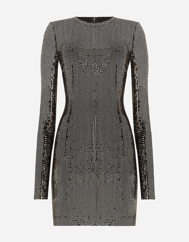 Woman wearing sequin-embellished long sleeve midi dress in charcoal — Dolce&Gabanna | Endless UAE