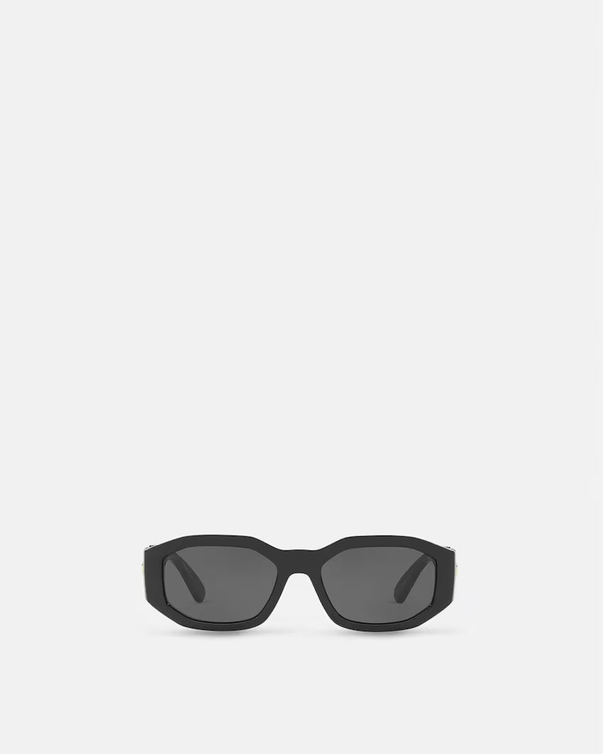 Black Medusa Biggie sunglasses with dark lenses and gold medusa emblem on sides — Versace | Endless UAE
