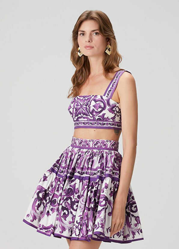 Majolica Purple Co-ord Set featuring matching crop top and skirt — Dolce & Gabbana | Endless UAE